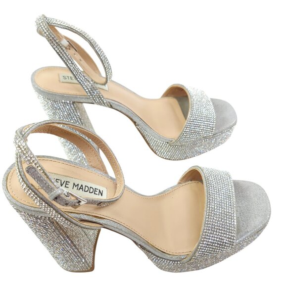 Steve Madden Silver Glass Rhinestone Platform Sandals - Picture 5 of 11